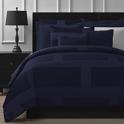 Comfy Bedding Jacquard Microfiber Full 5-Piece Comforter Set Navy