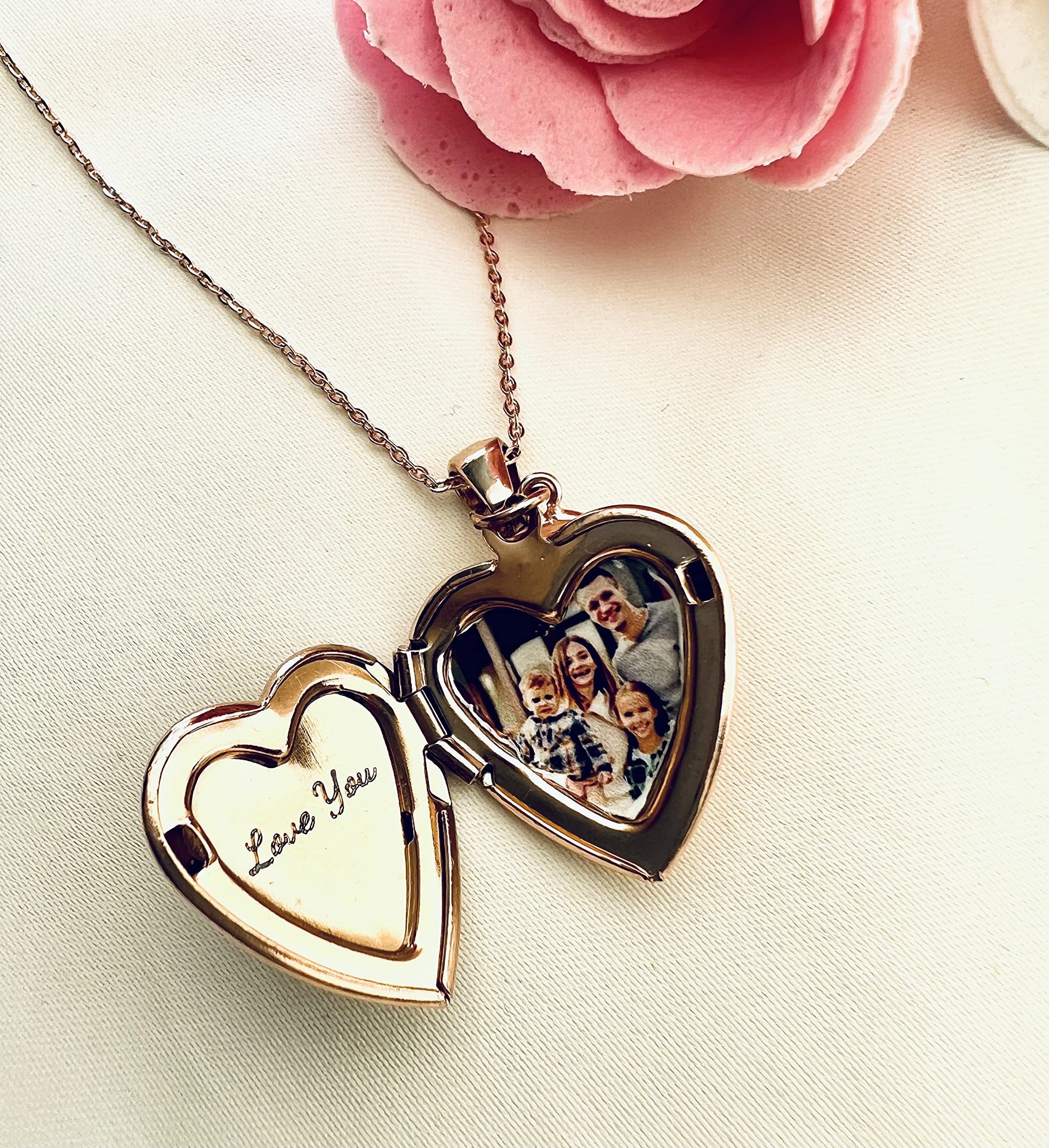 Twenty&Sixty Personalized Heart Locket Necklace for Women, Girl, Kids, Holds Pictures, Birth Flower Personalized & Engraved Picture Locket Necklace Gold/Silver/RoseGold