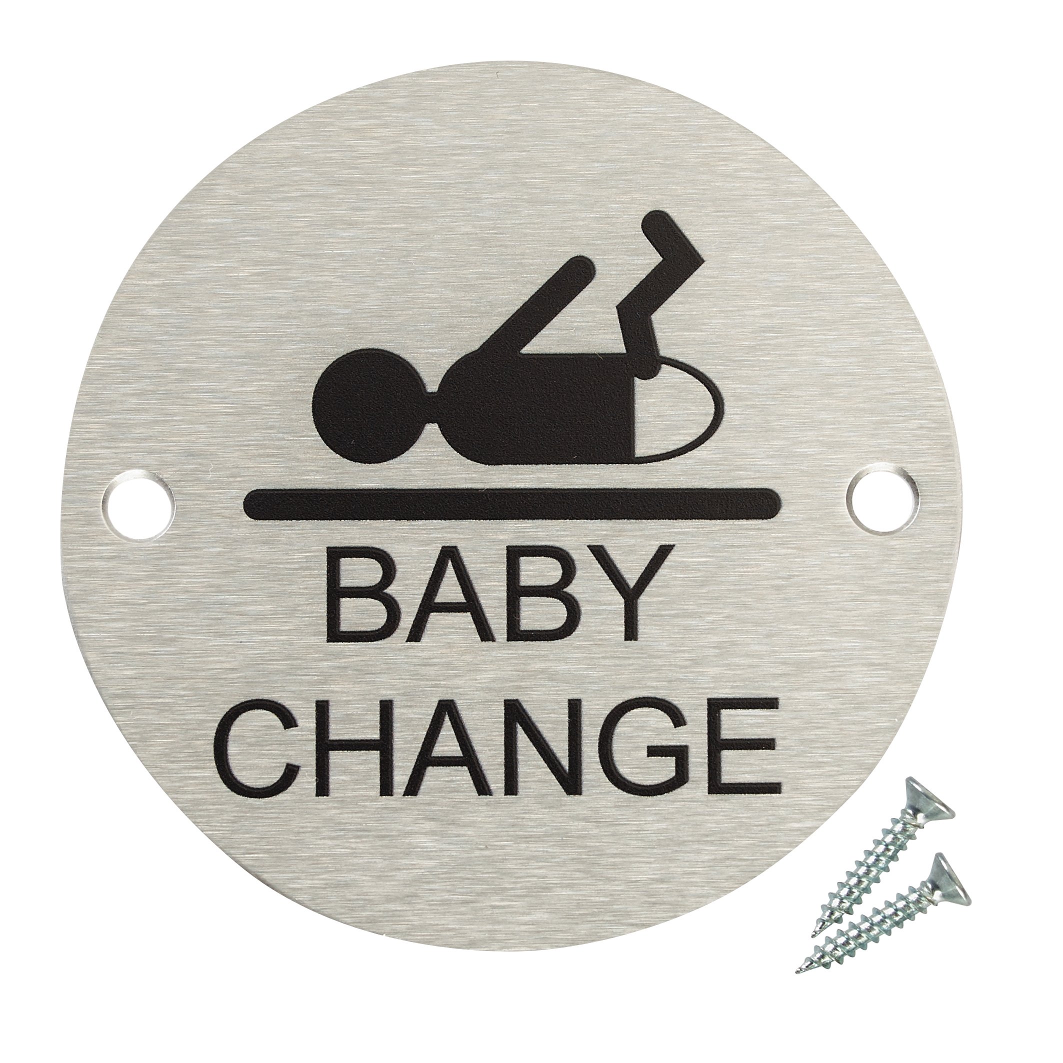 Fire Door Guru® Baby Change Door Sign - 76mm Disc - Stainless Steel Safety Sign - Fixings Included