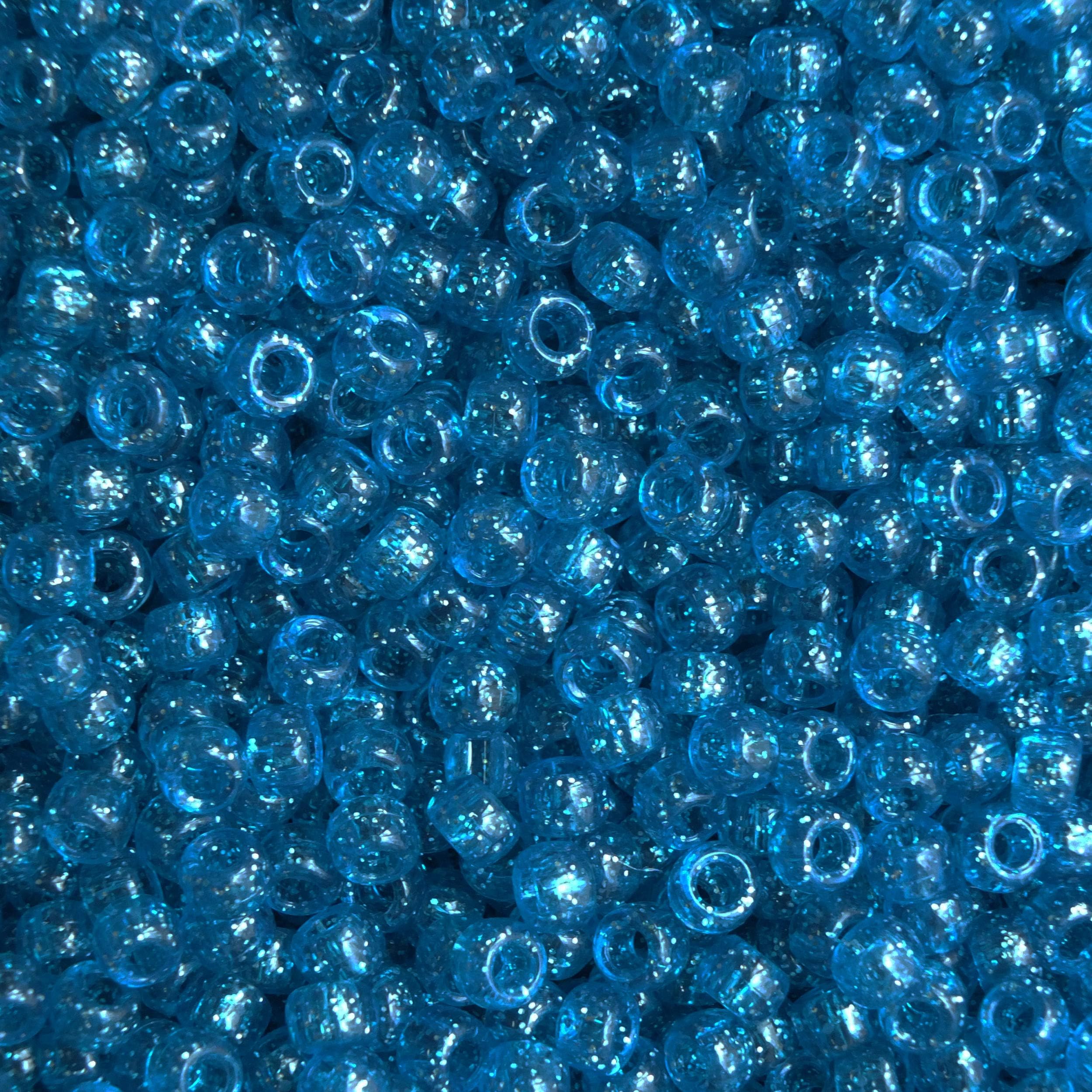 Aqua Blue Glitter Sparkle Crow Beads Pony Beads Made in USA 6x9mm