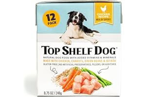 TOP SHELF DOG Fresh Dog Food, All Natural Complete Meal or Kibble Topper, Shelf Stable Premade Wet Recipe with Added Vitamins & Minerals for Picky Eaters Puppies Seniors (Chicken 12 x 8.75oz Cartons)