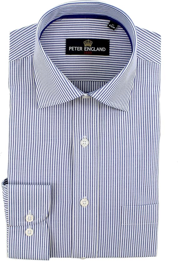 Peter England Blue Bengal Stripe Shirt Amazon.co.uk Clothing