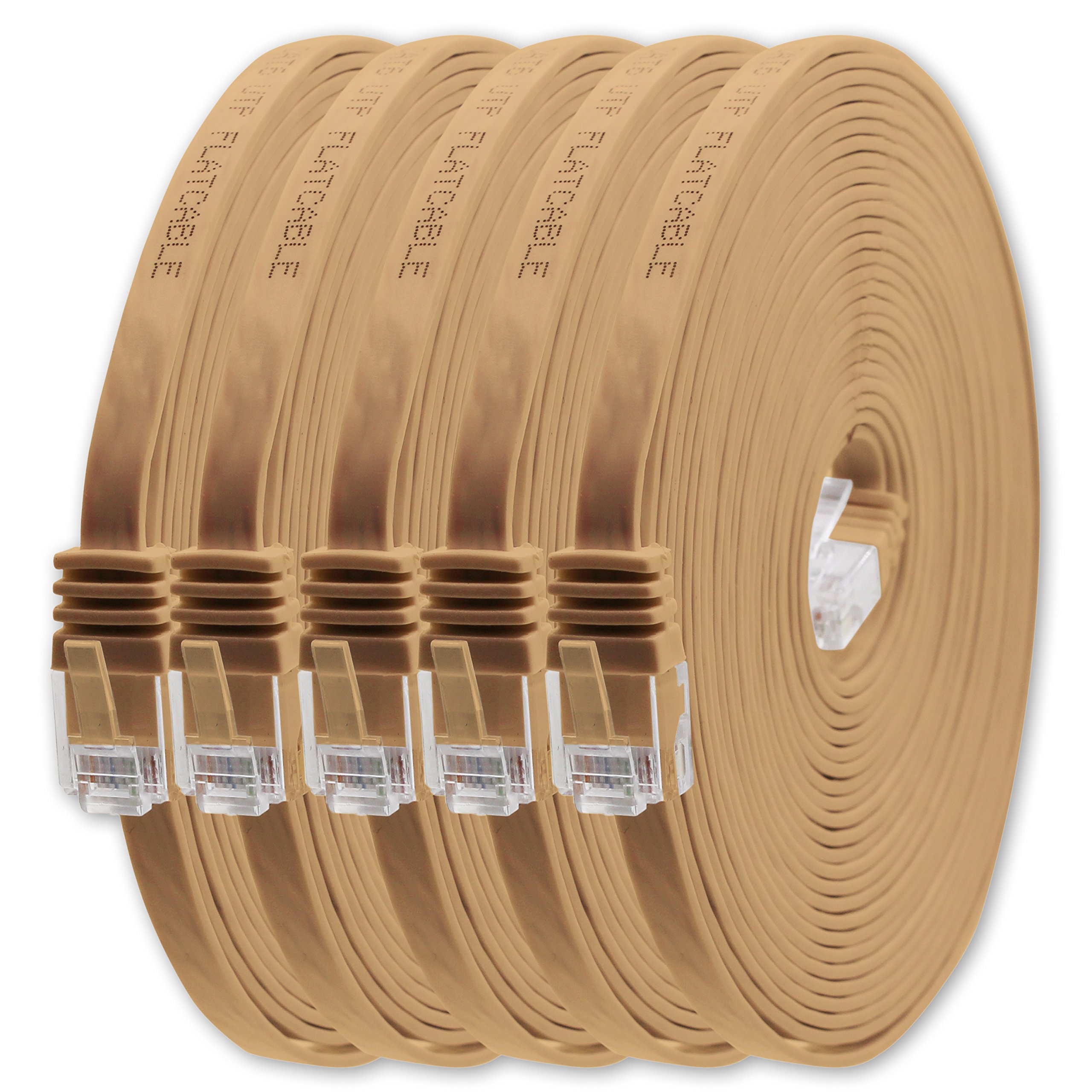 1aTTack.de 1.5m - Light Brown - 5 Pieces - Cat.6 Flat Network Cable - Ultra Flat Cat.6 Patch Cable - 1000 Mbit/s Gigabit LAN (RJ45) - Slim Micro