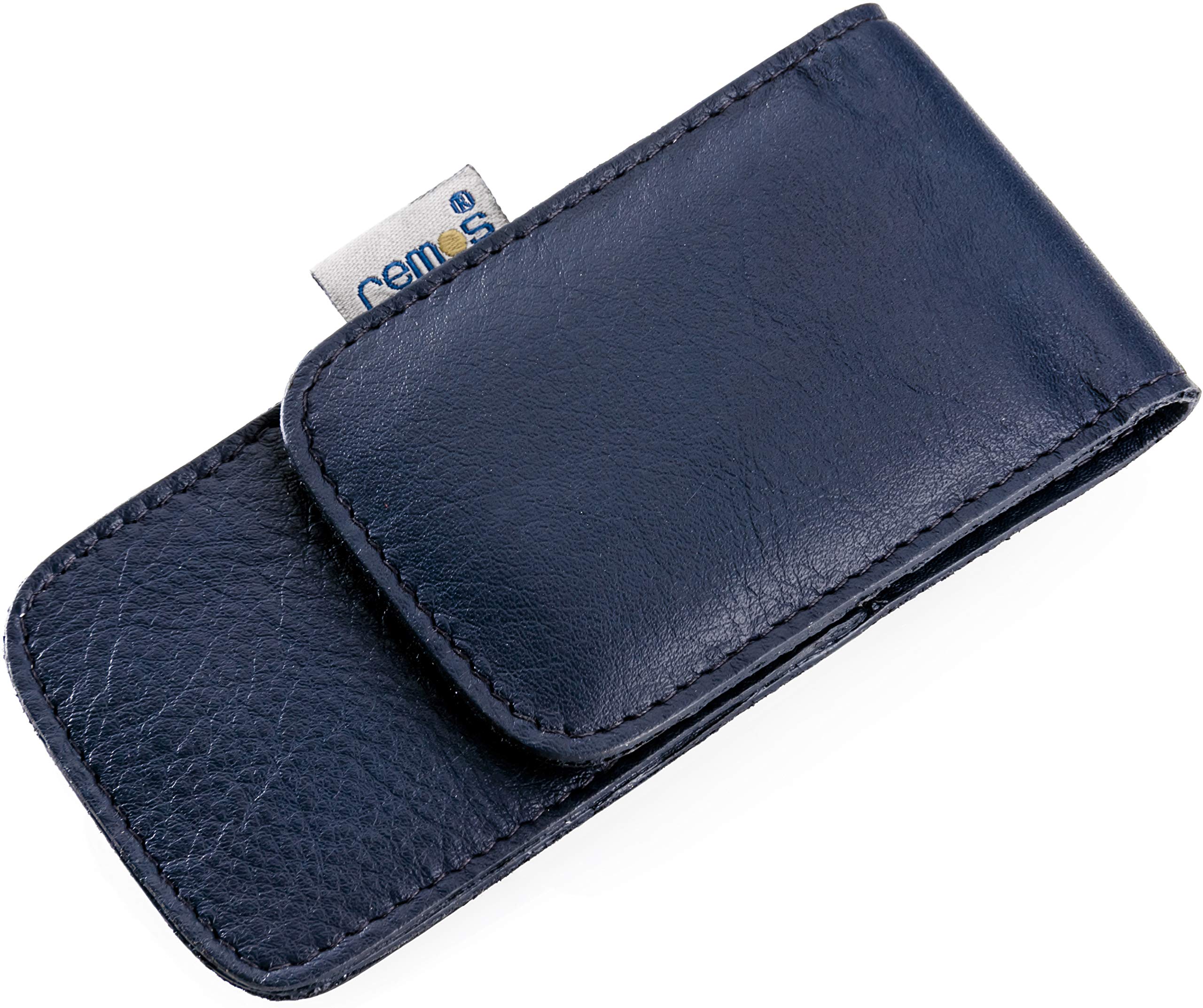 REMOS Manicure Case Empty Made of Genuine Leather with Space for 3 Tools - Blue