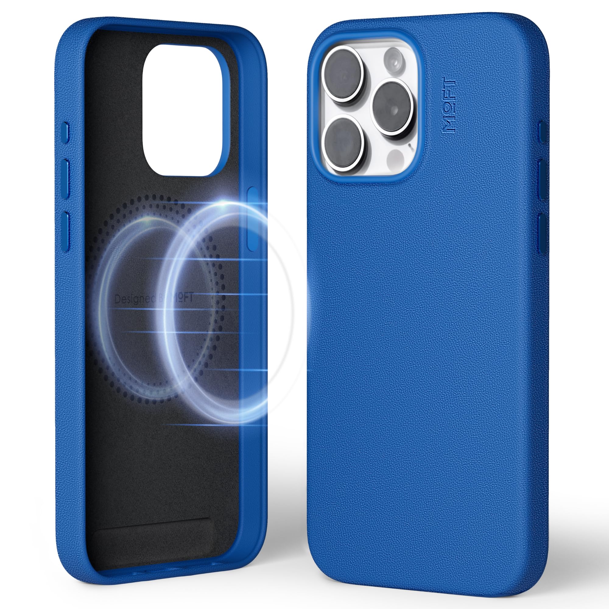 MOFT Magnetic Case for iPhone 15 Pro Max Compatible with MagSafe, MOVAS Vegan Leather Case Cover, Touch Sensation, Color Retention, Scratch & Stain Resistant, Easy to Clean, Sapphire