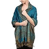 Achillea Reversible Paisley Pashmina Rave Scarf – Exotic Indian Shawls and Wraps for Evening Dresses, Festivals, All Seasons