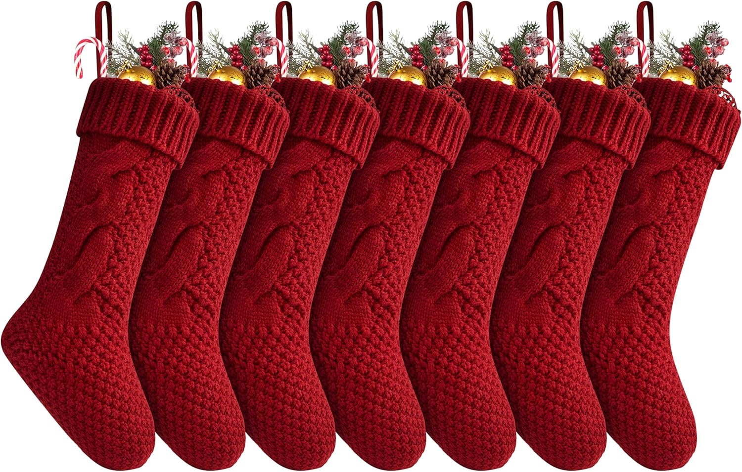 Stockings & Holders - Fesciory Christmas Stockings 7 Pack, 18 Inches Large Size Twist Knitted Stockings Gifts for Xmas Family Holiday Party Decorations, Burgundy
