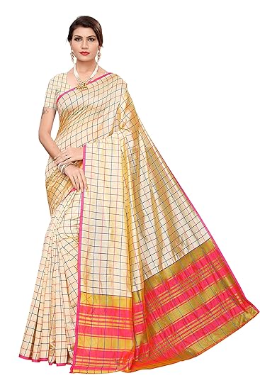 Hasti Womens Cotton Silk Saree With Blouse Piece(Cream)
