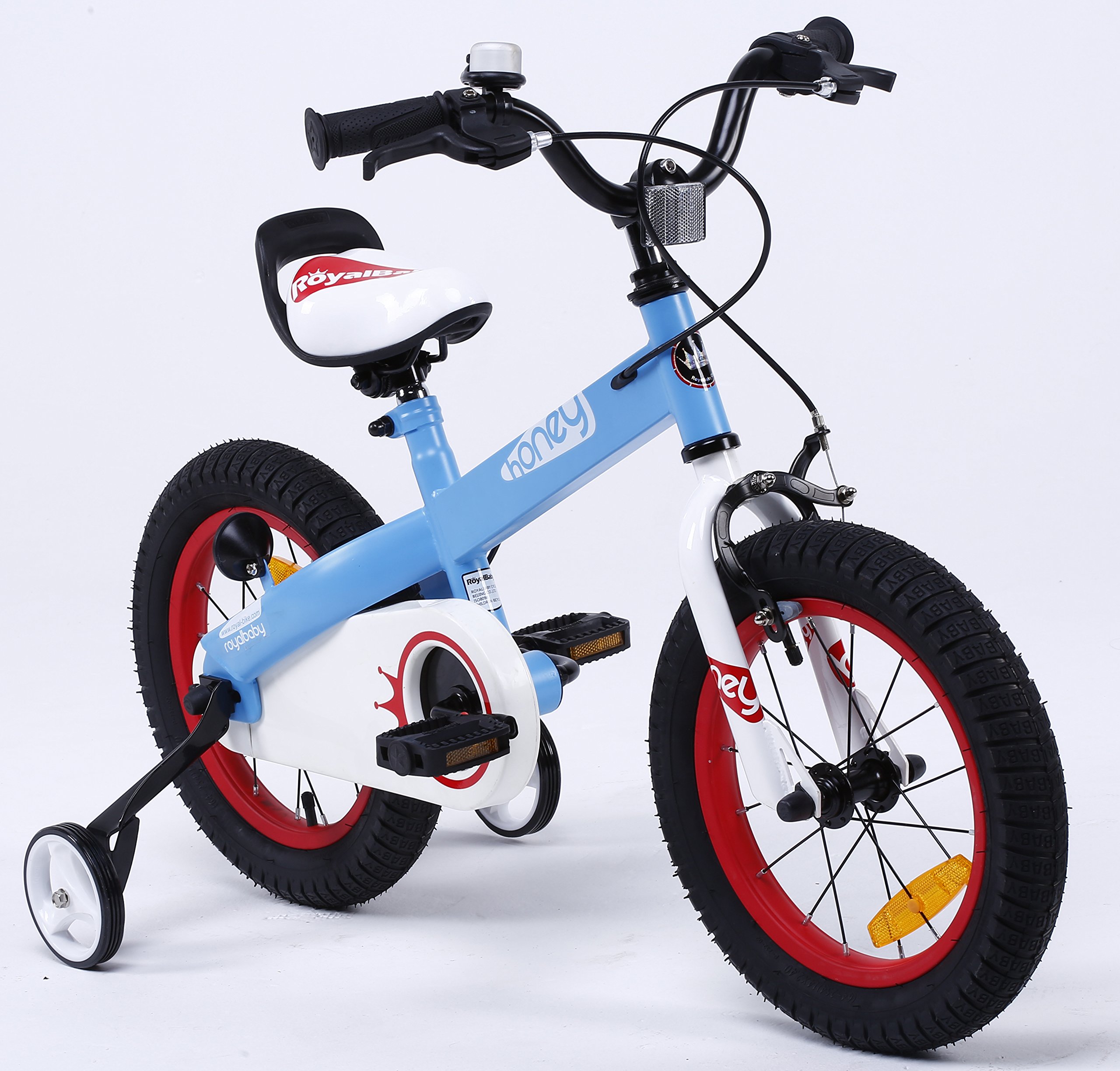 R BABY BUTTONS FREESTYLE BMX KIDS BIKES IN 4 COLOURS - IN SIZE 12,14,16 INCH WITH HEAVY DUTY REMOVABLE STABILISERS. (HONEY BLUE-RED RIM, BUTTON-16)