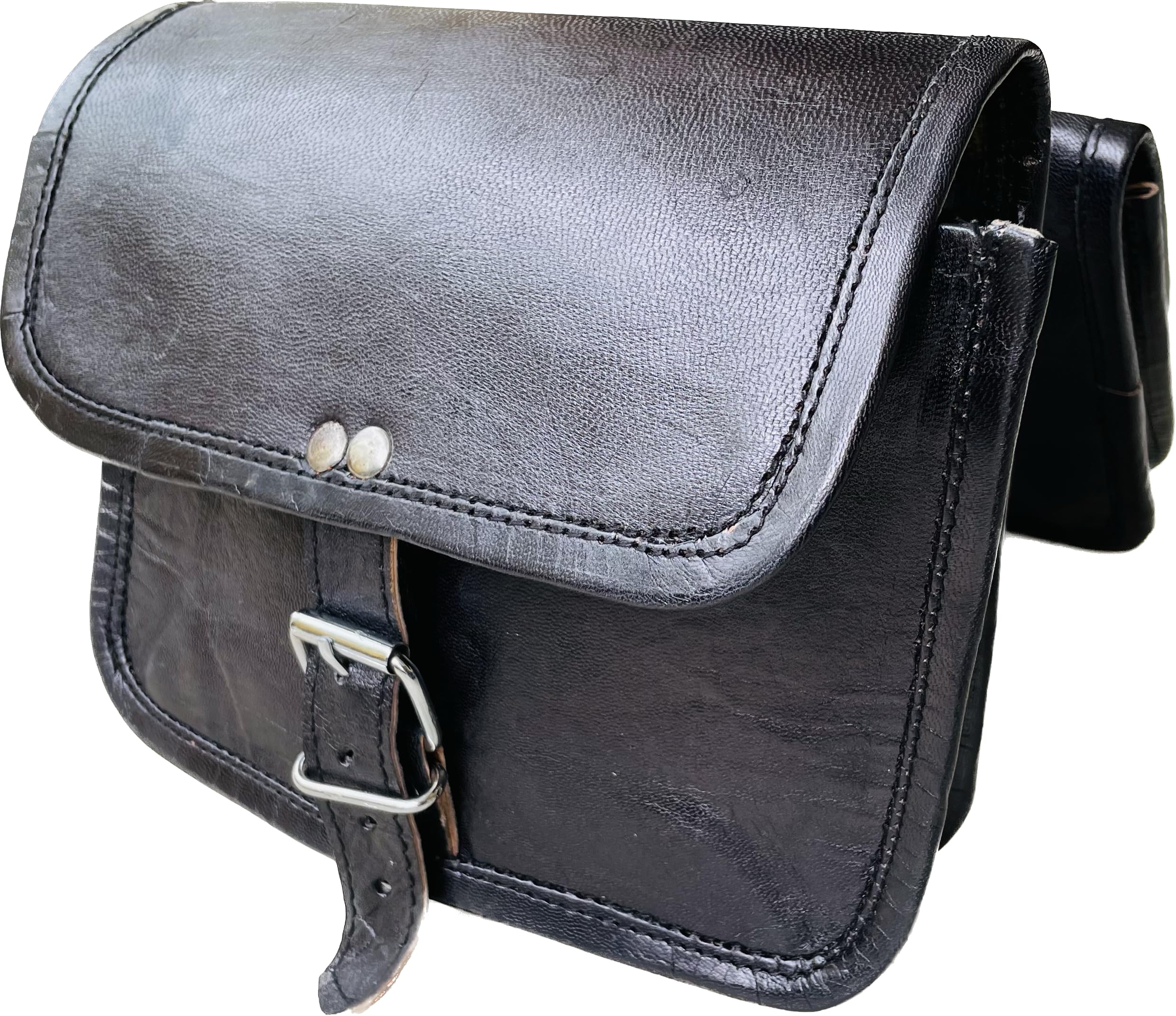 american blue Pannier Rack Bag Leather Bicycle Bag Vintage Brown Set of Saddle Bag Medium Size with Quick Attachment (Black)