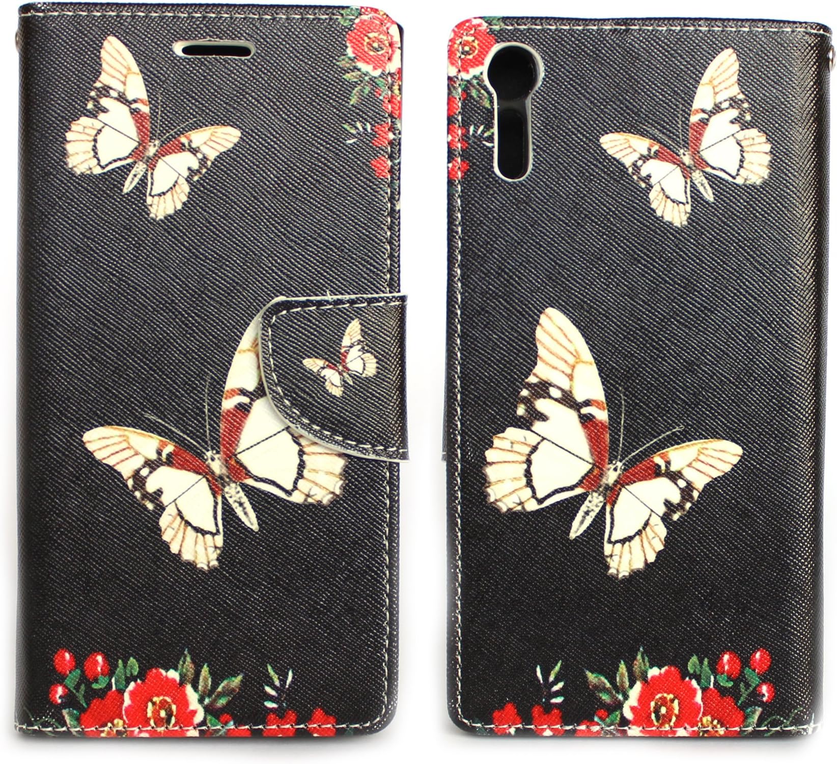 Sharp Icon Fancy Printed Designer Leather Flip Wallet Back Cover Case for Sony Xperia XZS - Butterfly