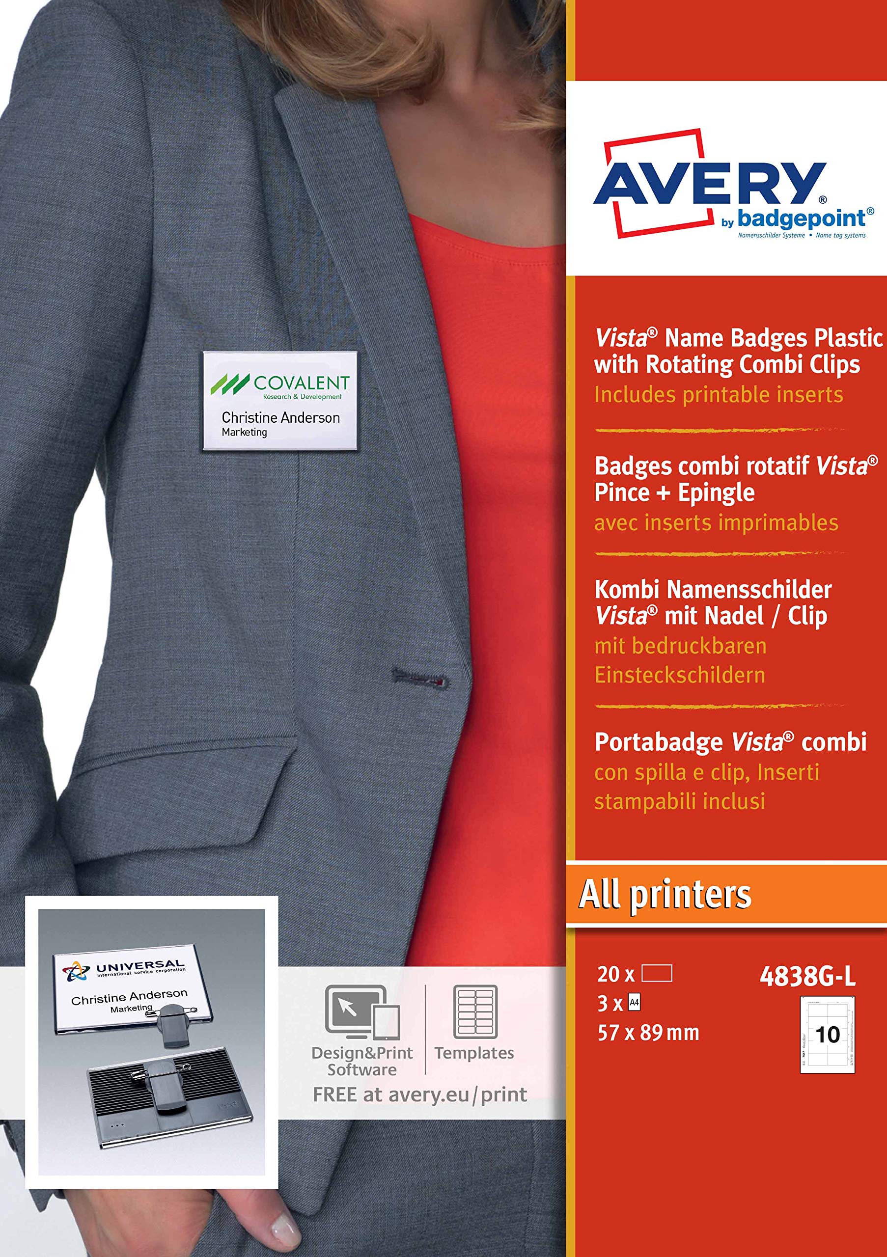 Vista Name Badges - Plastic with Rotating Combi Clips