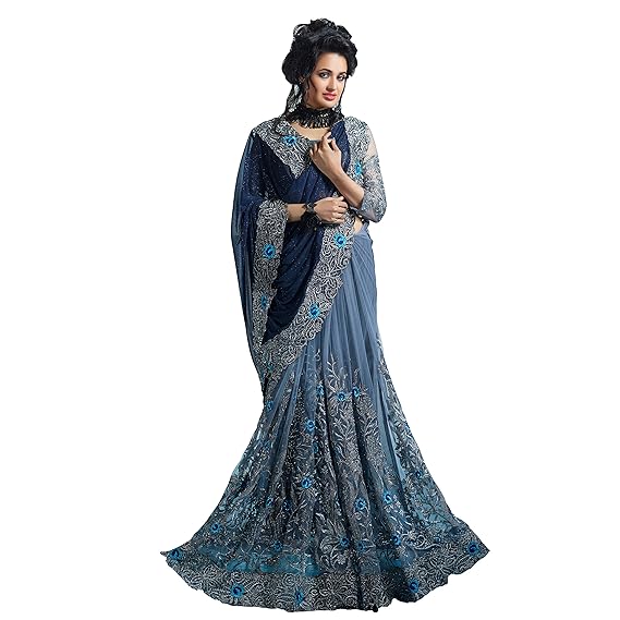 Women's Vichitra silk & Net Saree With Banglori Silk Blouse Piece (Multi)