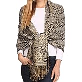 Sakkas Kalin Long Wide Paisley Design Woven Pashmina Shawl Scarf Wrap Stole