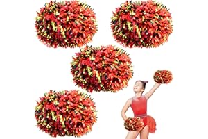 HOLENGS 4Pcs Cheerleading Pom Poms for Kids, 2 Pair Cheerleader Pompoms with Baton Handle, Squad Pompoms for Boy Girl Adults School Team Spirit Sports Cheering Game