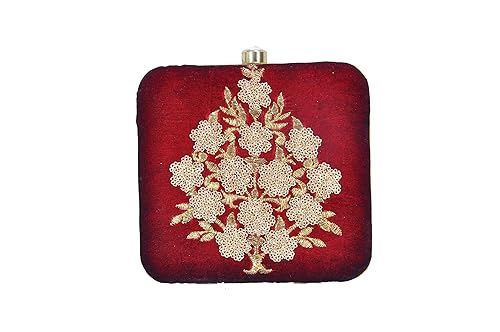 DUCHESS Womens Velvet Handicraft Clutch (Maroon)