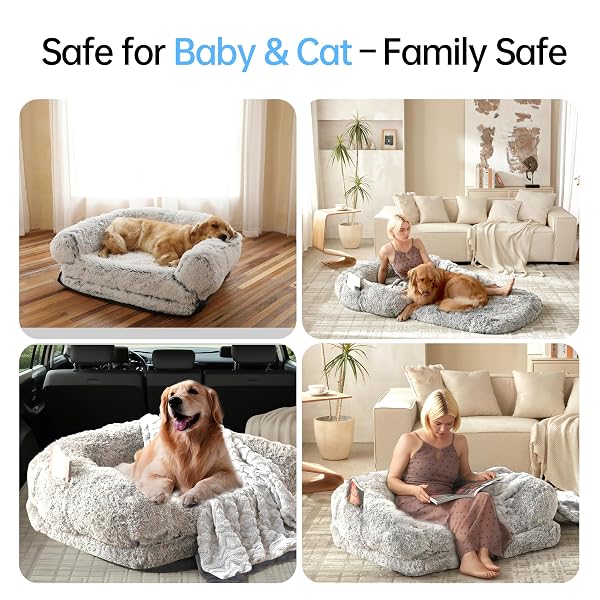 FOLDABLE HUMAN DOG BED FOR ADULT, ORTHOPEDIC MEMORY FOAM LARGE PET SOFA, WASHABLE DOG COUCH WITH REMOVABLE WATERPROOF COVER, SOFA BED FOR ADULTS PETS AND FAMILIES, 74.8”X43.3”X11.81”