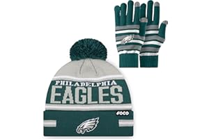 FOCO NFL unisex-adult Nfl Team Logo Adult Stretch Gloves With Big Wordmark Strip Pom Knit Hat Beanie Set