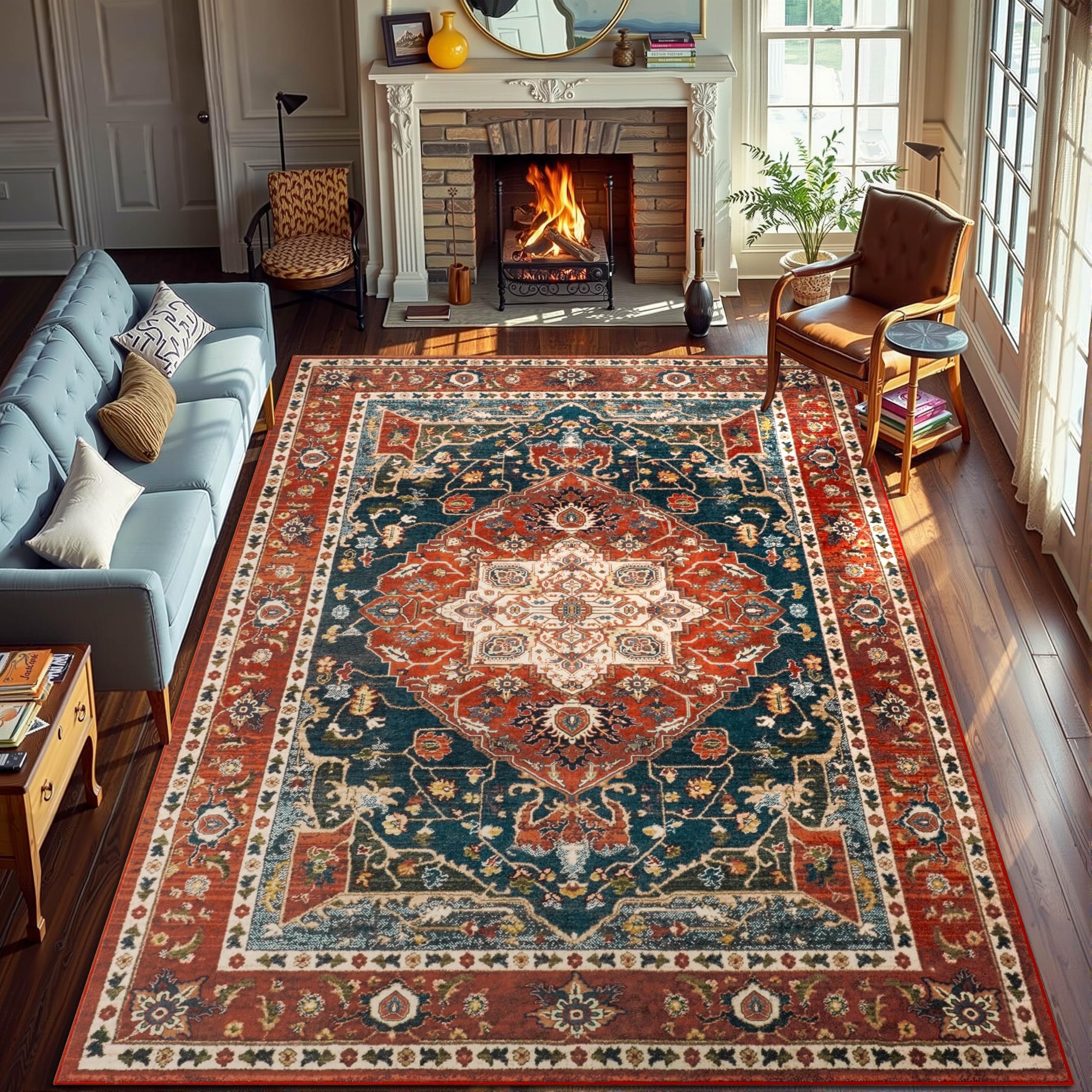 Photo 1 of YJ.GWL Area Rugs for Living Room 6x9 Machine Washable Rugs for Bedroom, Non Slip Abstract Vintage Boho Rug Indoor Carpet, Large Floor Throw Rug for Dining Room Kitchen, Red