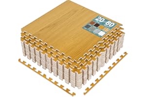 Sorbus 80 Sq. Ft. Wood Grain Floor Tiles Foam Mat EVA Interlocking Mats Tile 3/8-Inch Thick Flooring Wood Puzzle Exercise Mat