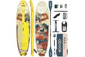A&BBOARD ABBOARD Inflatable Stand Up Paddle Boards - Extra Wide Fishing Paddleboard,Cool Design,Ultra Stable Standup SUP,5 Handles,15 D-Rings, Camera Mount,10L Dry Bag,100L Backpack, Youth/Adults