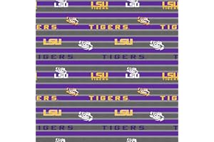 SYKEL ENTERPRISES LSU Fleece Blanket Fabric-LSU Tigers Fleece Fabric with Awesome Polo Stripe=Sold by The Yard