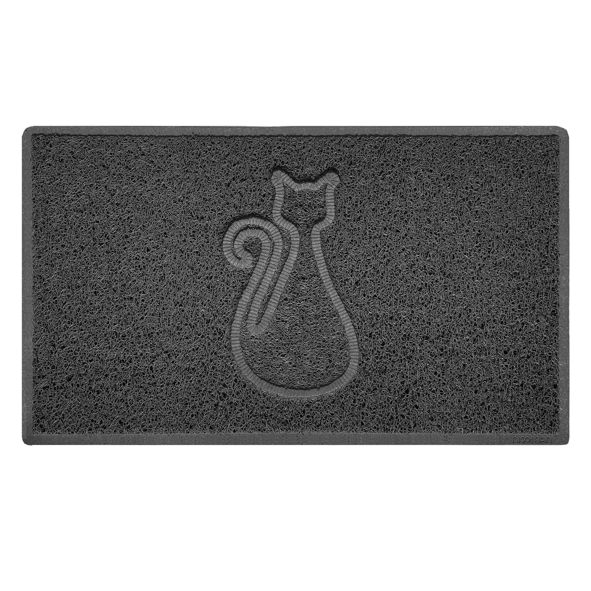 Nicoman Cat Embossed Shape Door Mat Dirt Trapper PVC Spaghetti Mat Washable Quick Drying Barrier Doormat-Dark Grey (Drainage Open-Back)-Medium (75x44cm)