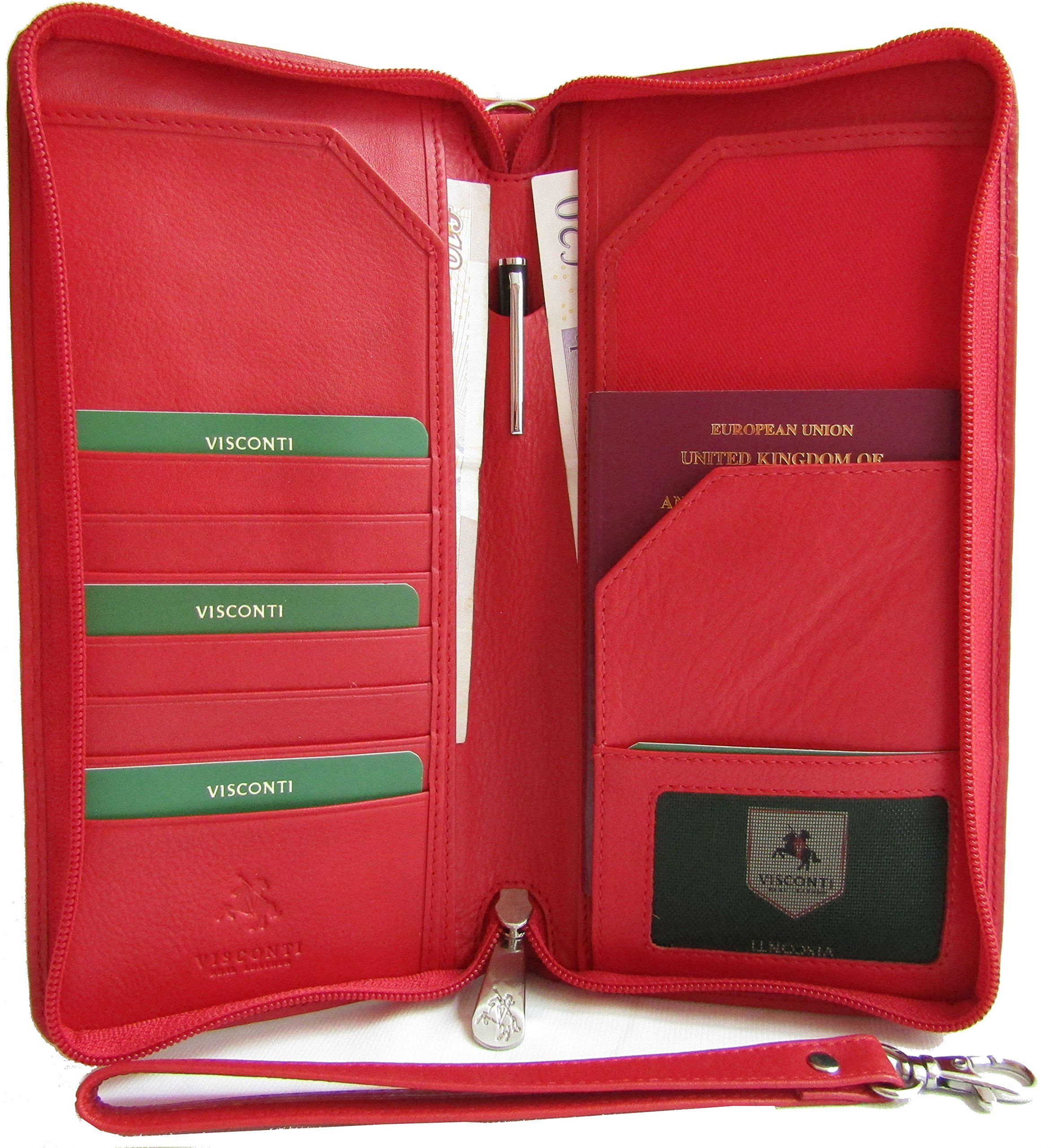 New Visconti soft red leather passport travel wallet organiser style Crimson 1157