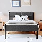 Henshwon Metal Bed Frame,14Inch Twin Size Bed Frame with Storage Space,Heavy Duty Sturdy Mattress Foundation,Easy Assembly,No Box Spring Needed,Twin Grey