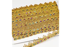 dlboboai Shiny Colorful Sequins Lace Trim Polyester Braided Ribbon 14 Yards 23mm Wide for Sewing Crafts Clothing Curtains Accessories Lampshade Home DIY Decoration (Gold, 23mm Wide)