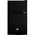 GE Mini Fridge With Freezer | 3.1 Cubic Ft. | Double-Door Design With Glass Shelves, Crisper Drawer & Spacious Freezer | Small Refrigerator Perfect for the Garage, Dorm Room, or Bedroom | Black