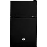 GE Double-Door Mini Fridge, Freezer, 3.1 Cu Ft, Black, GDE03GGKBB Freestanding Compact Refrigerator