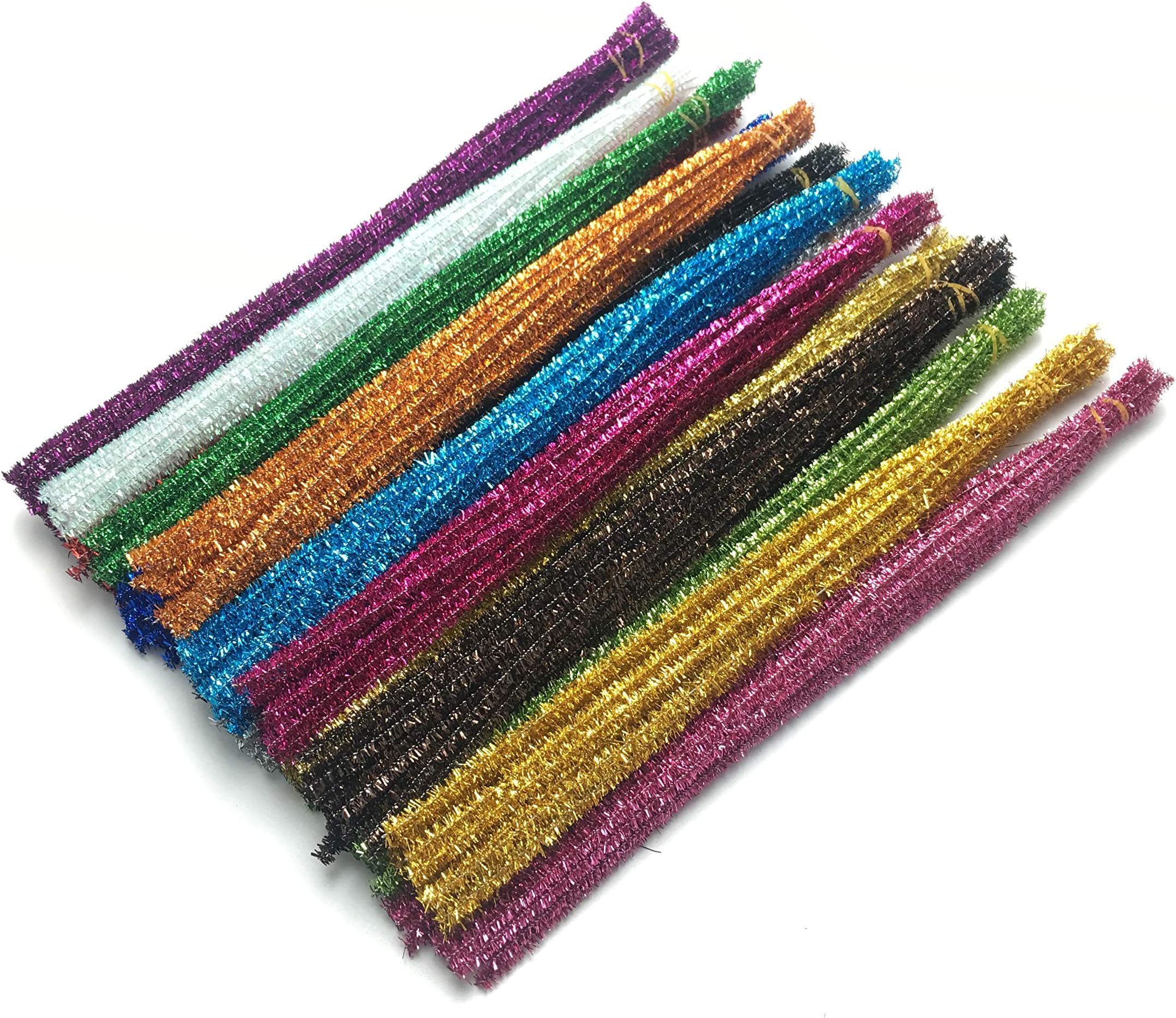 HoneyToys300pcs 15 Colors Glitter Creative Pipe Cleaners Chenille Stem 12 Inches x 6 mm,Pipe Cleaners for Arts and Crafts (15colors, 12inches)