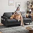 Yaheetech 3-Seater Sofa Modern Sofa Couch Upholstered Fabric Sofa with Tufted Back Cushion & USB Ports for Living Room Apartment Lounge Dark Gray