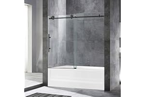 WOODBRIDGE Frameless Bathtub Shower Doors 56-60" Width x 62" Height with 3/8"(10mm) Clear Tempered Glass in Matte Black Finish