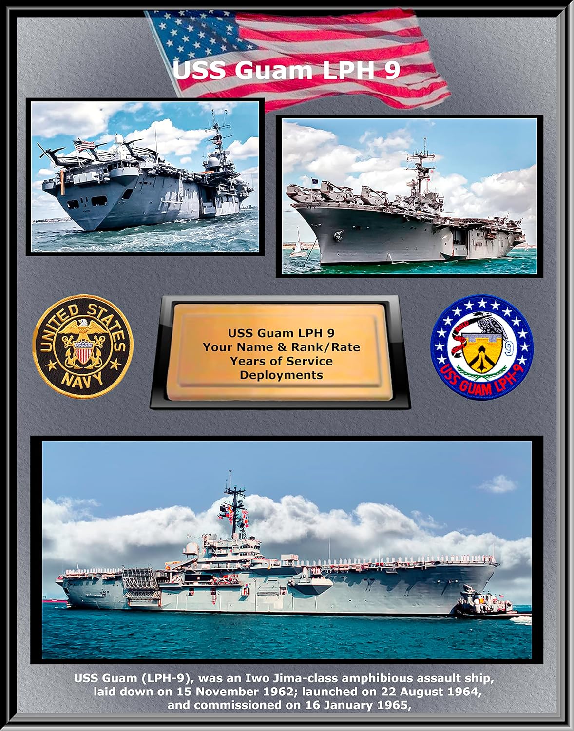 Photographs - USS Guam LPH 9, Custom Personalized Photo, Amphibious Assault Ship, us navy ships
