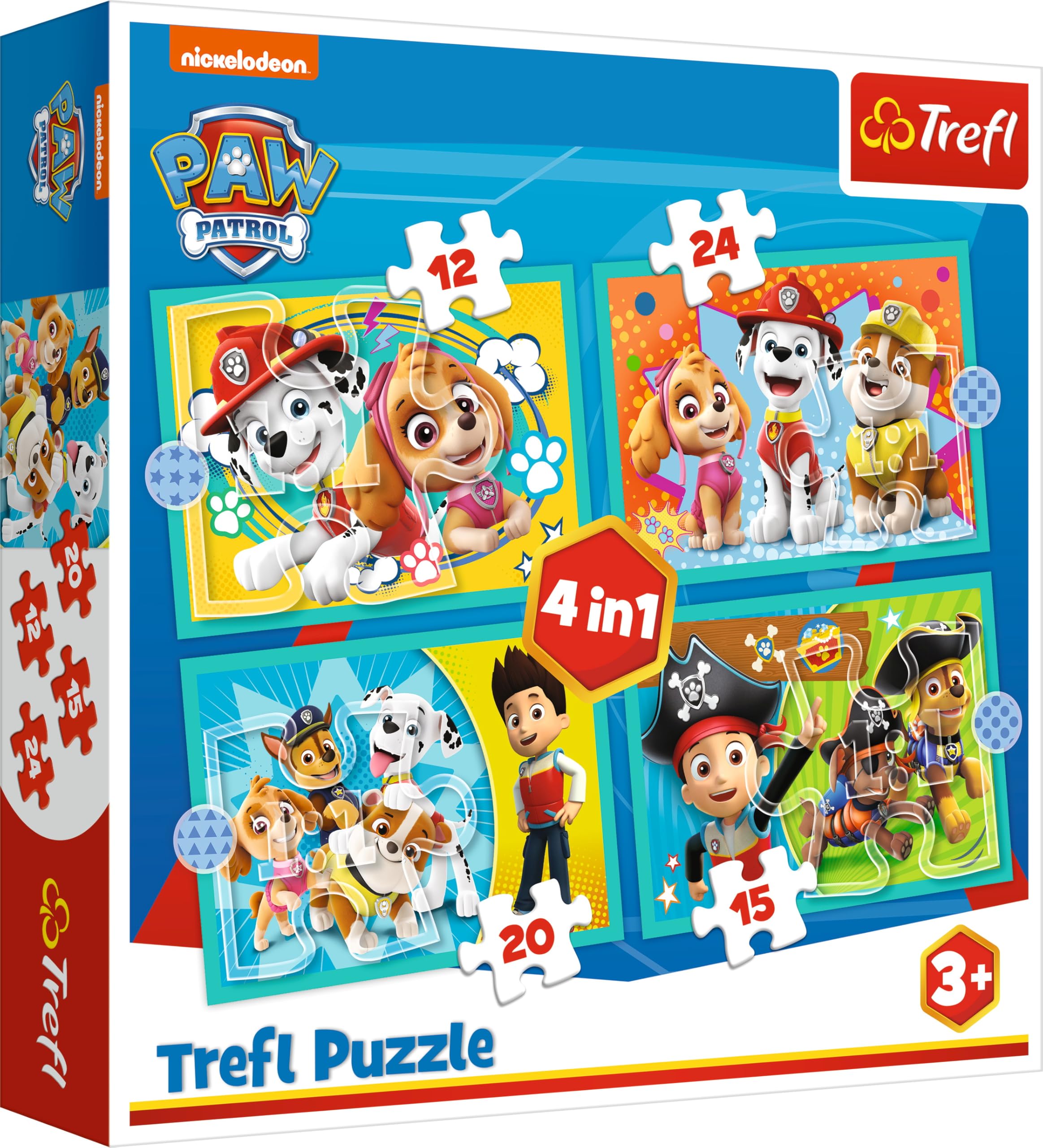 Trefl, TR34346 Puzzle The Fun Team of Paw Patrol from 12 to 24 Pieces, 4 Sets, for Children from 3 Years