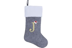 Chisander 20 Inches Grey with White Super Soft Plush Christmas Stockings Personalized Embroidered Monogrammed Xmas Stocking Hanging Ornaments for Family Holiday Xmas Party Decorations（Letter J）