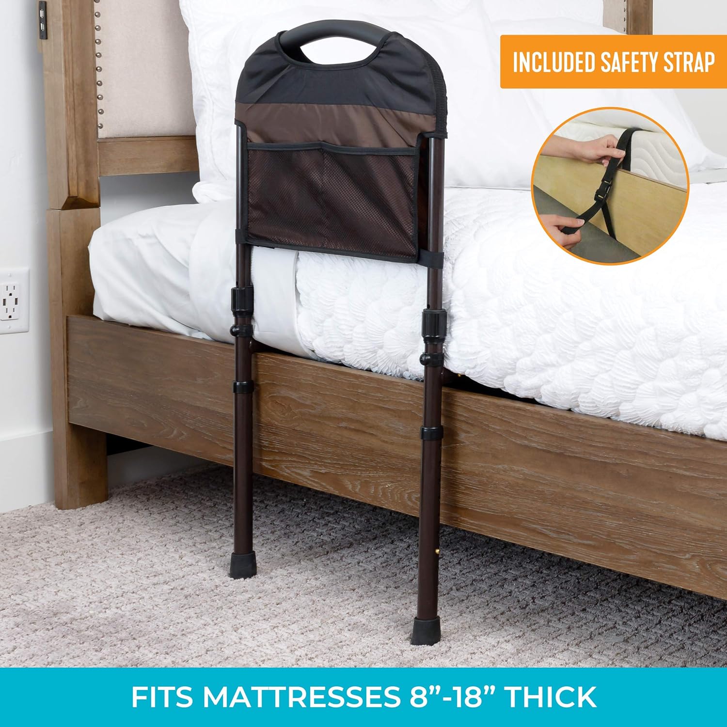 Stander Stable Rail, Bed Assist Rail for Elderly Adults, Senior Bed Handle with Adjustable Legs and Organizer Pouch: Health & Personal Care