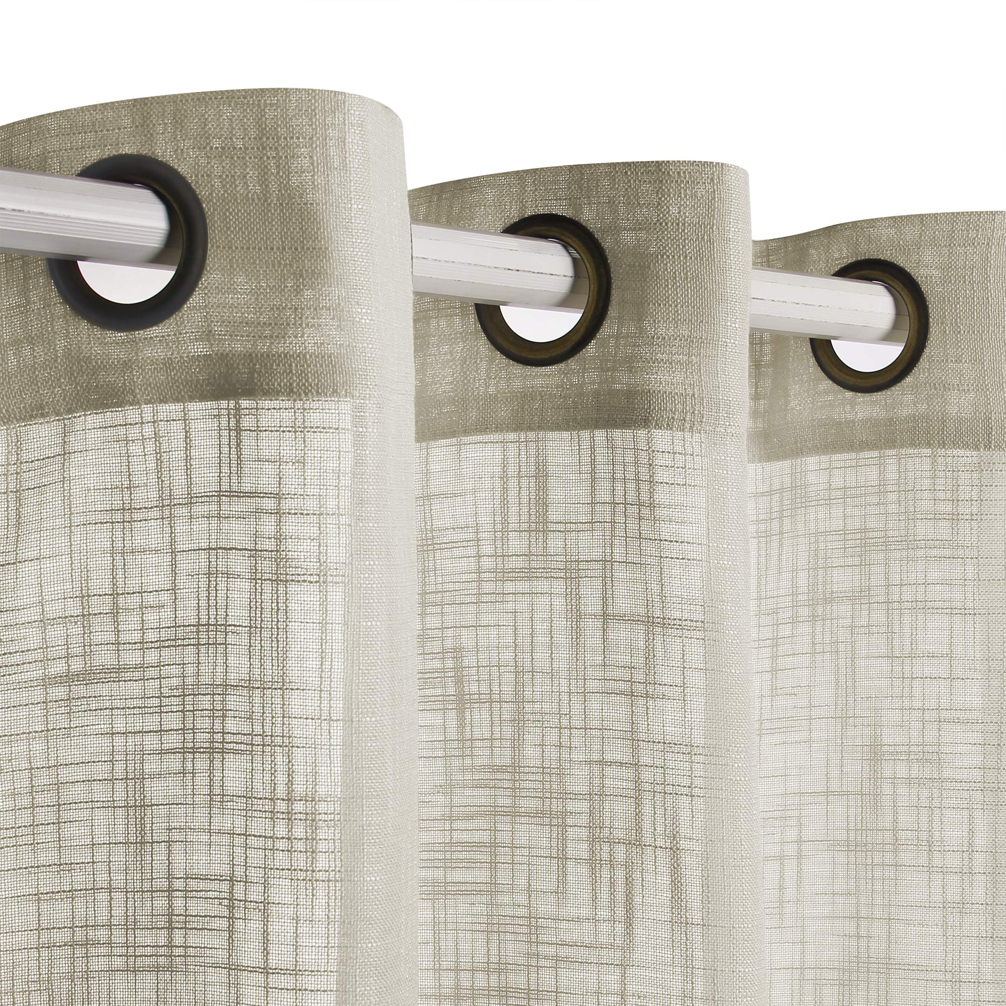 VOILYBIRD Palma Sheer Curtains for Living Room 84 Inch Length Light Filtering Draperies for Bedroom Bronze Grommet Set of 2 Panels (52''W x 84''L, Beige)