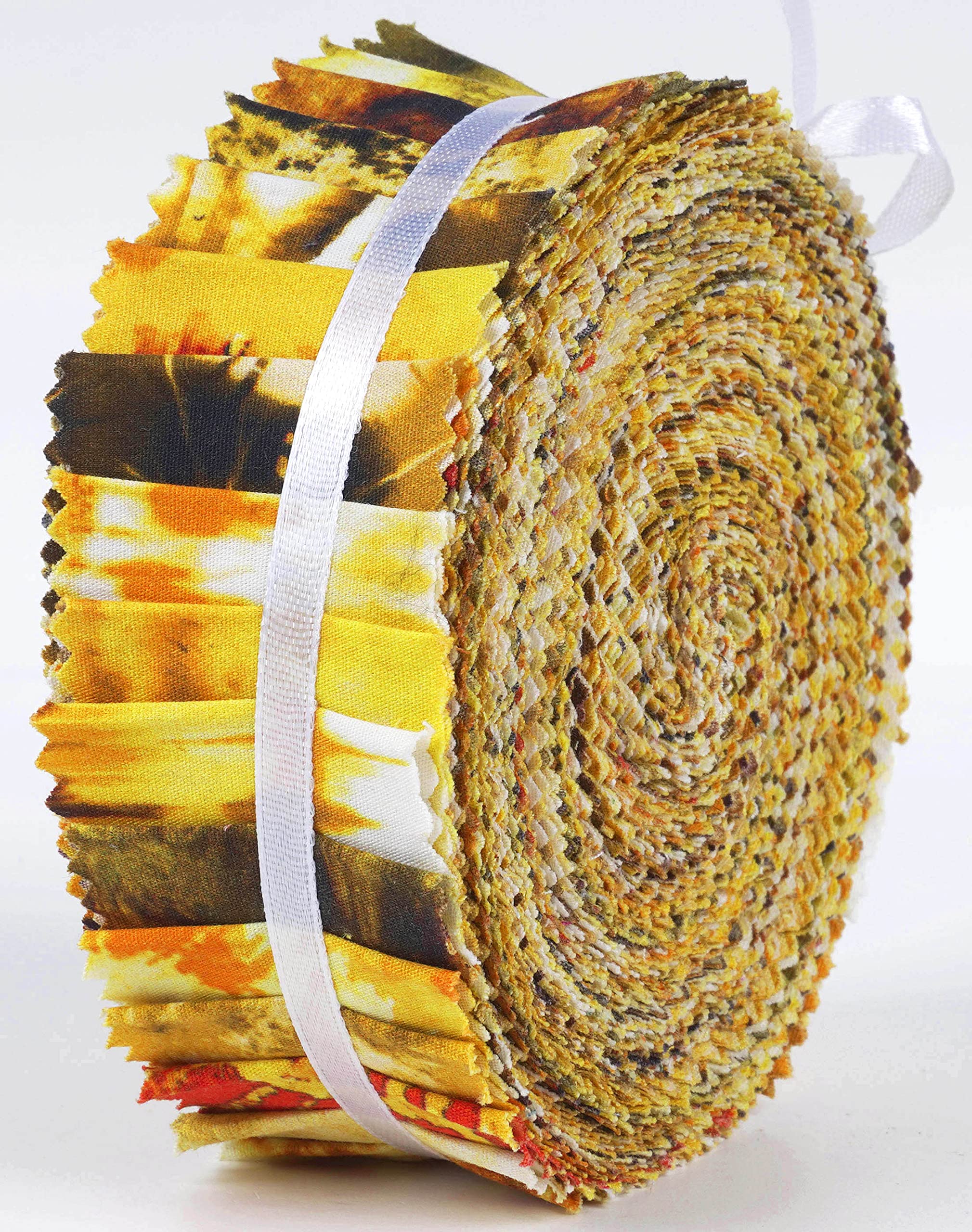 Soimoi 40Pcs Tie Dye Print Precut Fabrics Strips Roll Up 1.5x42inches Cotton Jelly Rolls for Quilting - Yellow