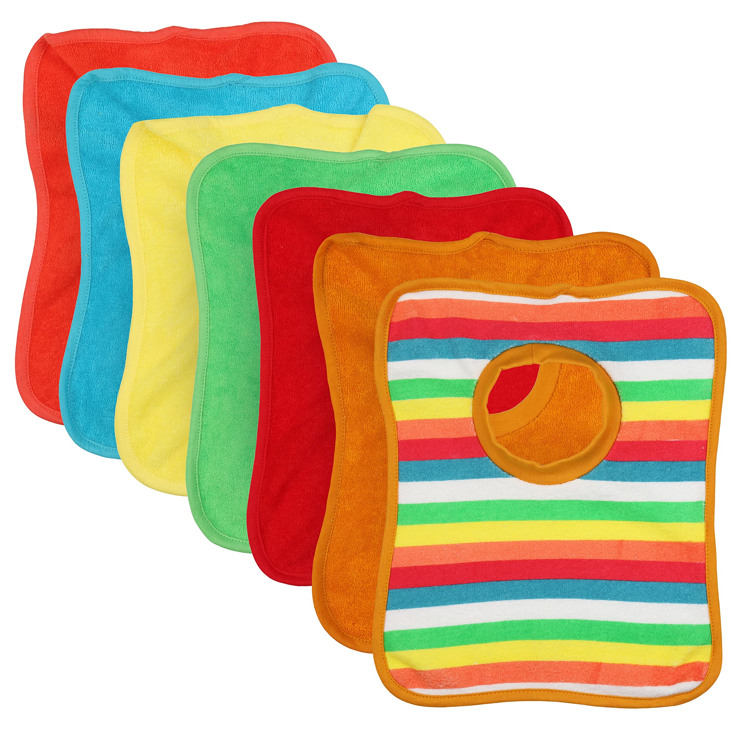 7 Pack Bibs Baby MultiColour PopOver Unisex Soft Terry Towelling Large Size Bib