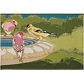 Liora Manne Esencia Machine Washable Non-Slip Low Profile Indoor/Outdoor Mat-Transitional, Garden, Bird, Whimsical, Bathing B