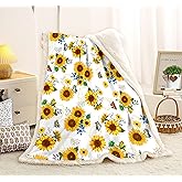 Sunflower Sherpa Throw Blanket - Soft Warm Dual-Sided Milk Fleece Floral Blanket for Couch Sofa Bed - Yellow Farmhouse Home Decor, Cozy Gifts for Women Mom Grandma, 50" x 60"