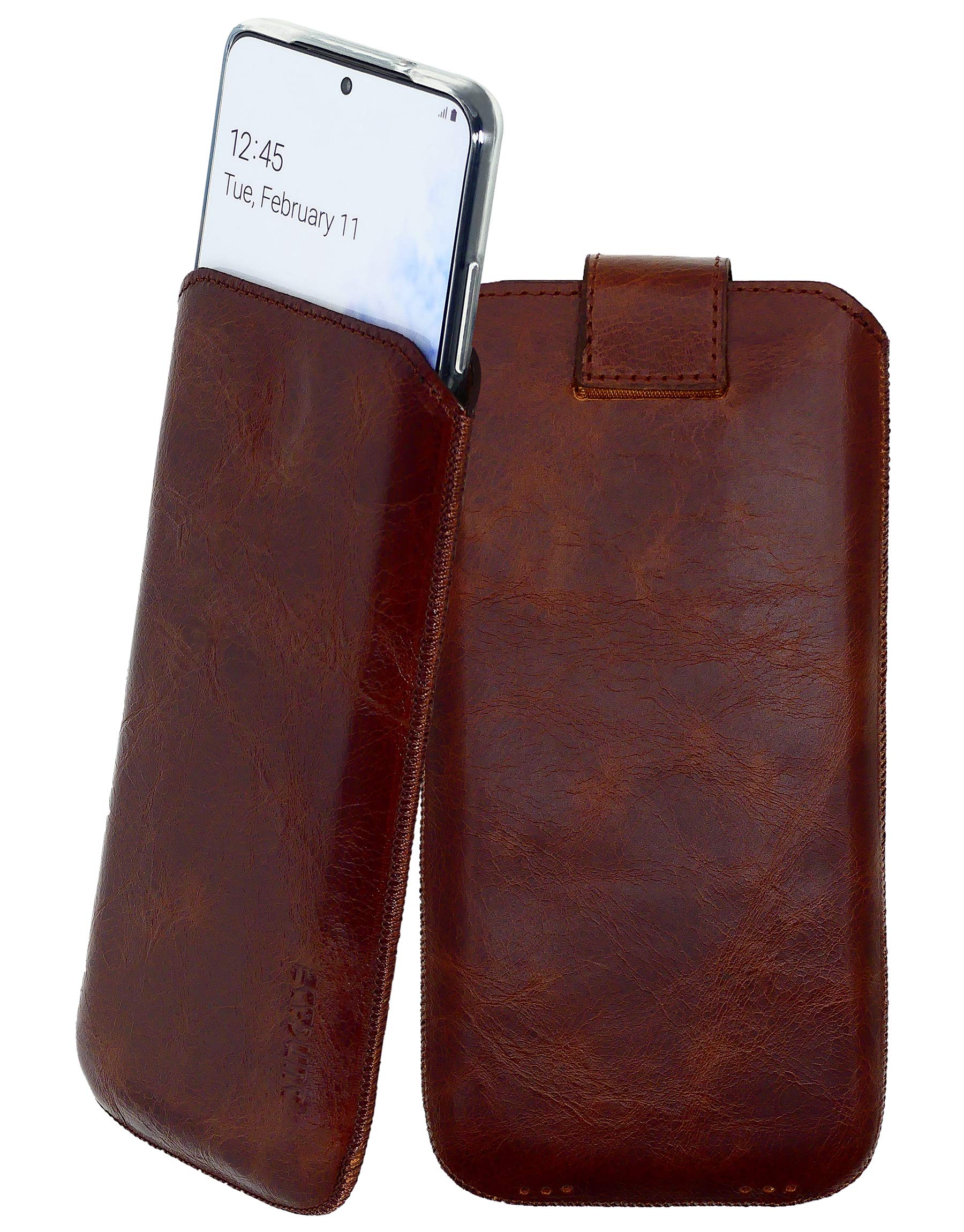Suncase case compatible with Samsung Galaxy S20 Plus with ADDITIONAL cover/shell/bumper/silicone *tab with pull-out function* mobile phone case leather case protective case in rustic tobacco brown