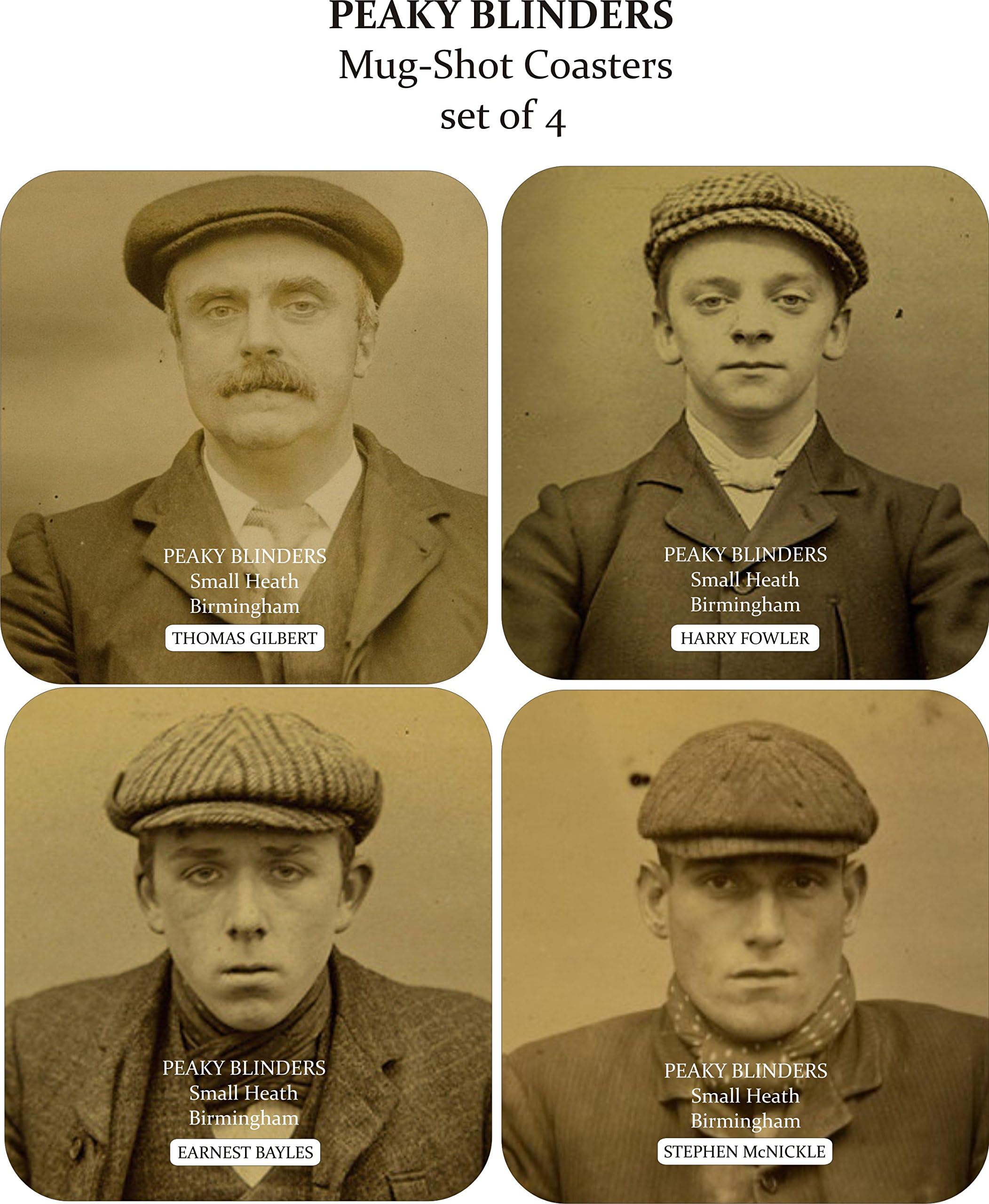 Roundabouts of GB Peaky Blinders Coaster Set (4 x piece) Original Mug shots.