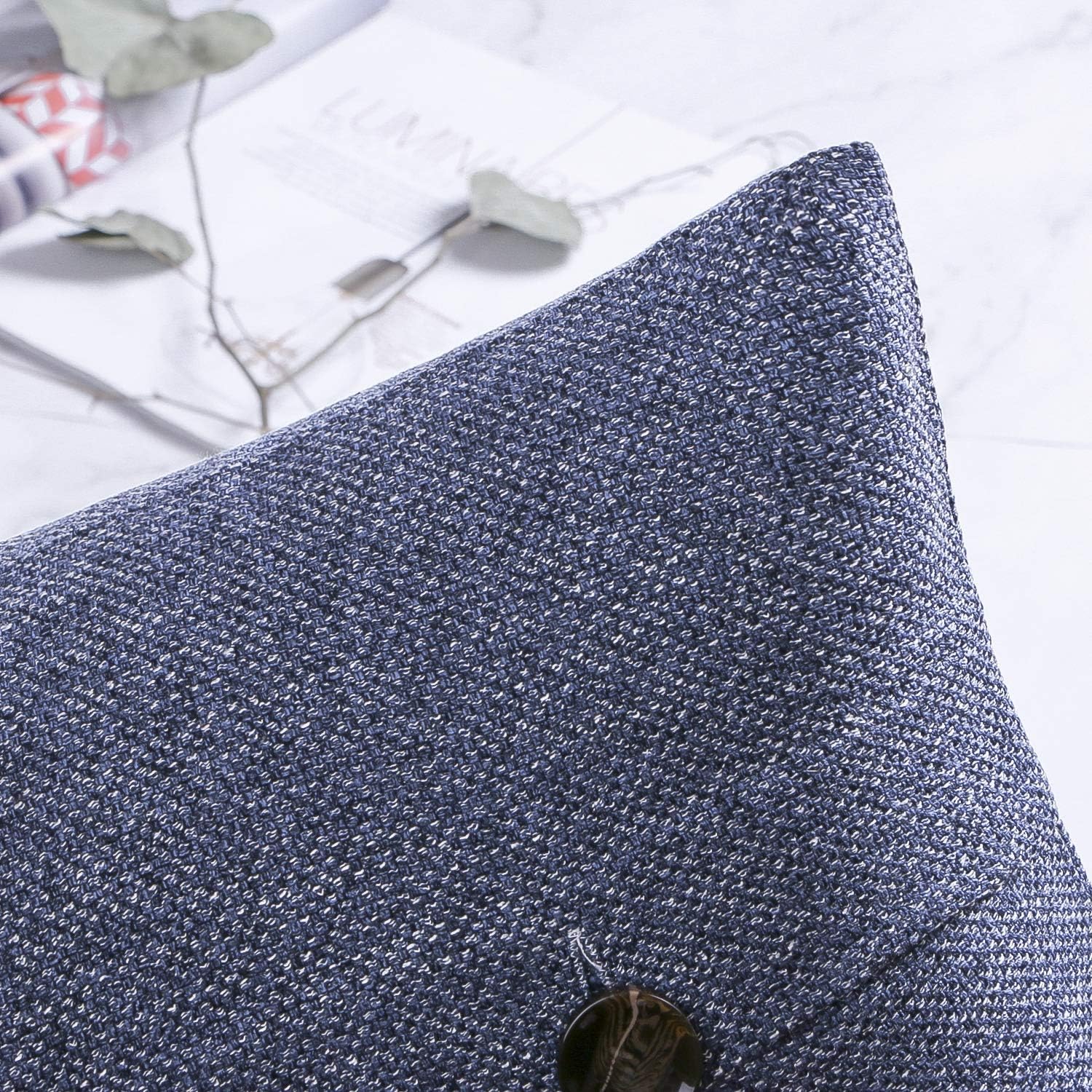 Phantoscope Farmhouse Throw Pillow Covers Triple Button Vintage Linen Decorative Pillow Cases for Couch Bed and Chair Navy Blue, 18 x 18 inches 45 x 45 cm, Pack of 2: Home & Kitchen