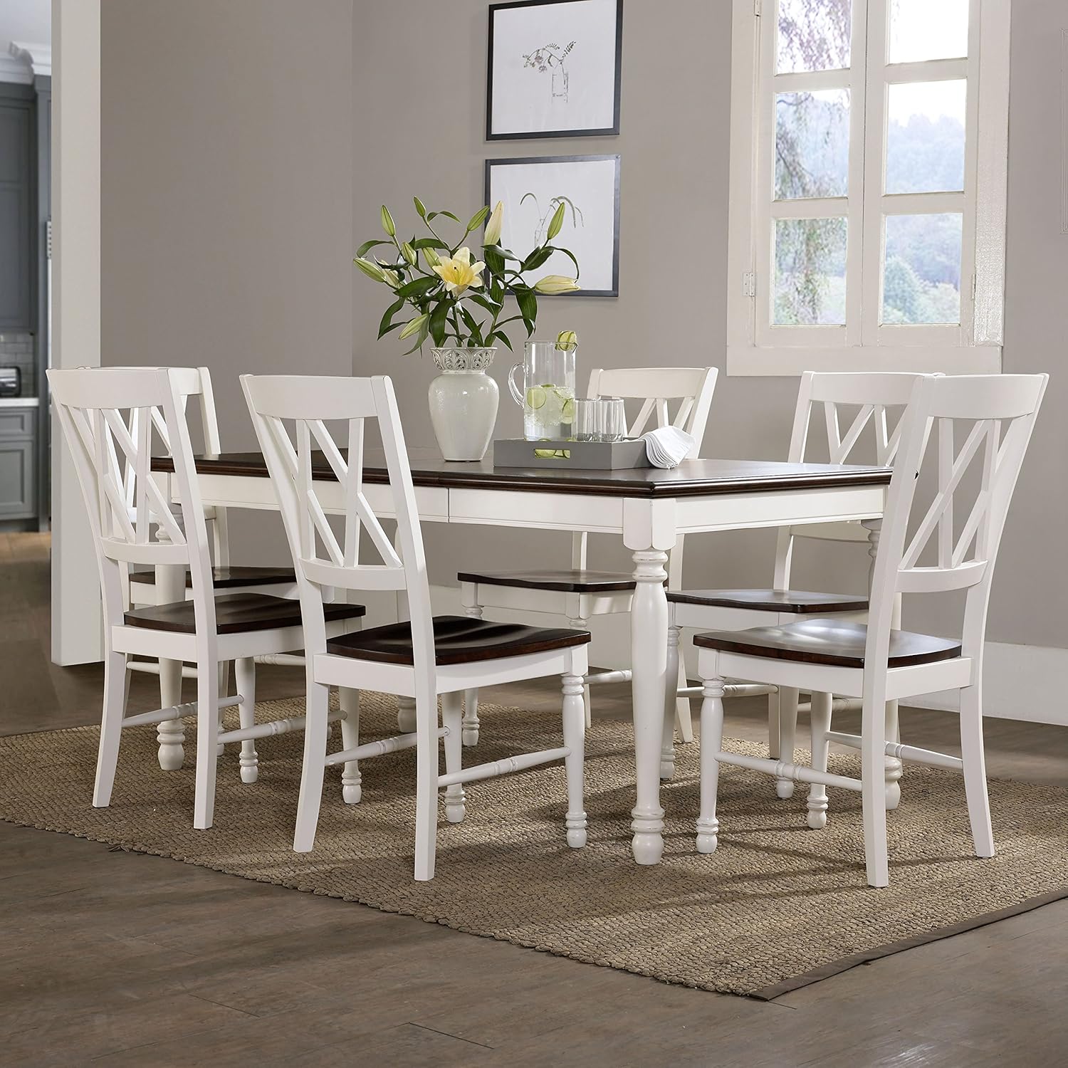 Crosley Furniture Shelby 7-Piece Dining Set with Table, Extension Leaf, and 6 Chairs, Distressed White - Table & Chair Sets