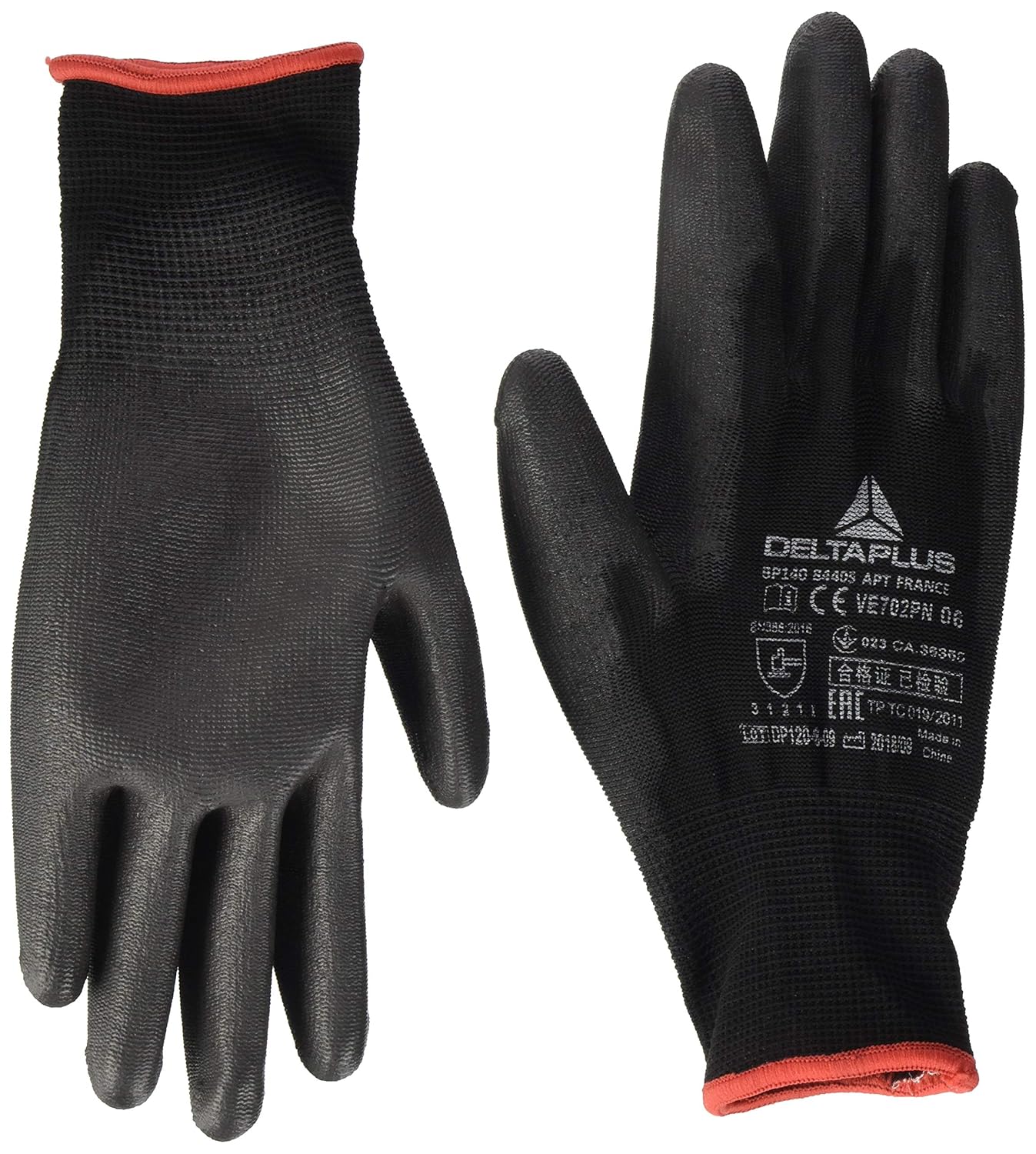 Delta Plus VE702PN06 Polyester Fine Knitted Gloves PU Palm Black 06