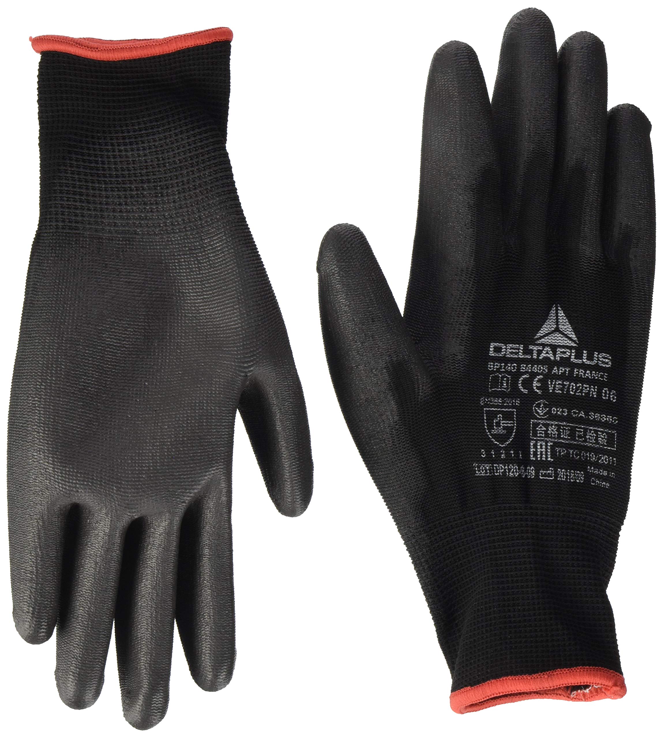 Delta Plus VE702PN06 Polyester Fine Knitted Gloves PU Palm Black 06